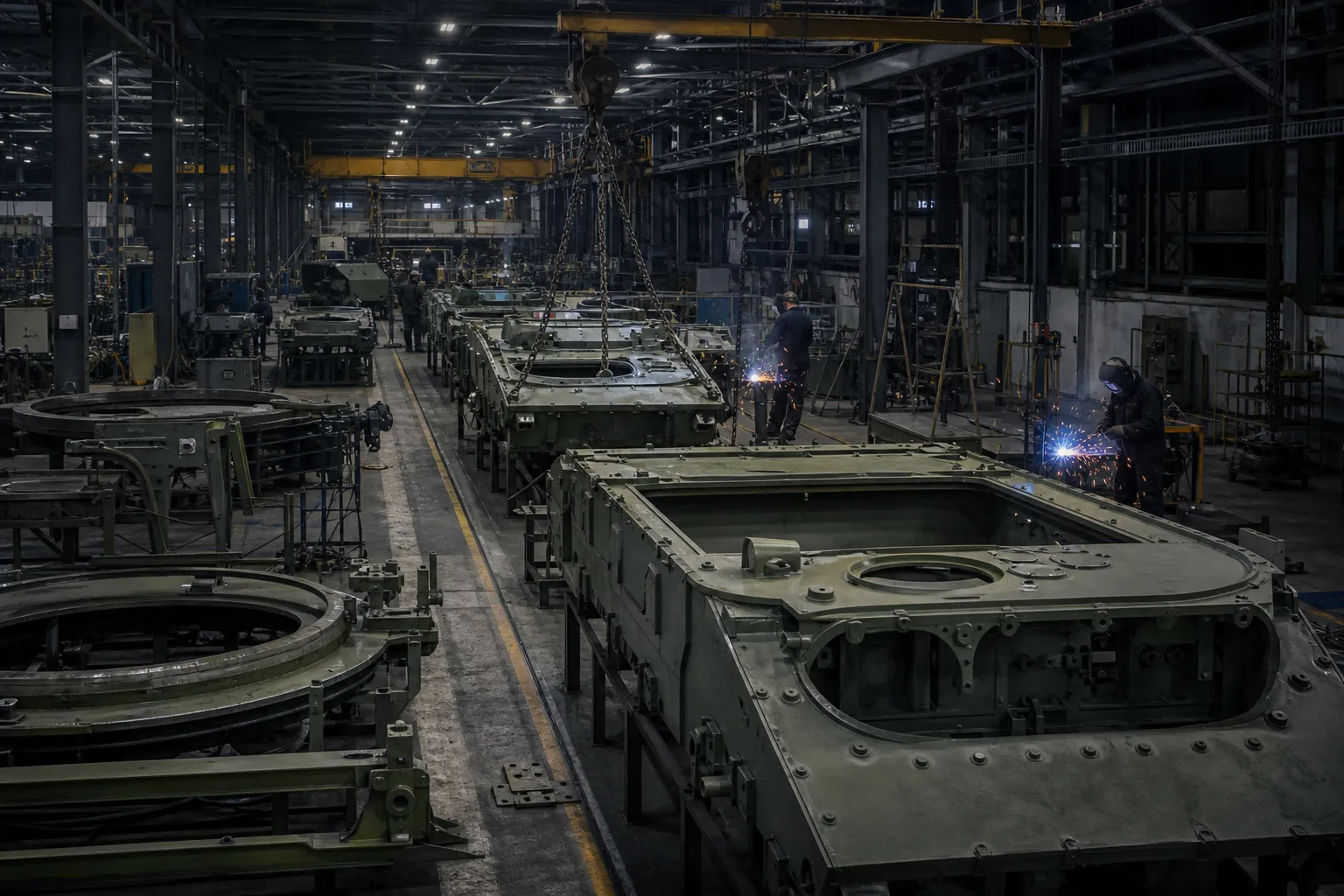 Heavy industries assembly workshop with sub-assembly production and jigs MHIL