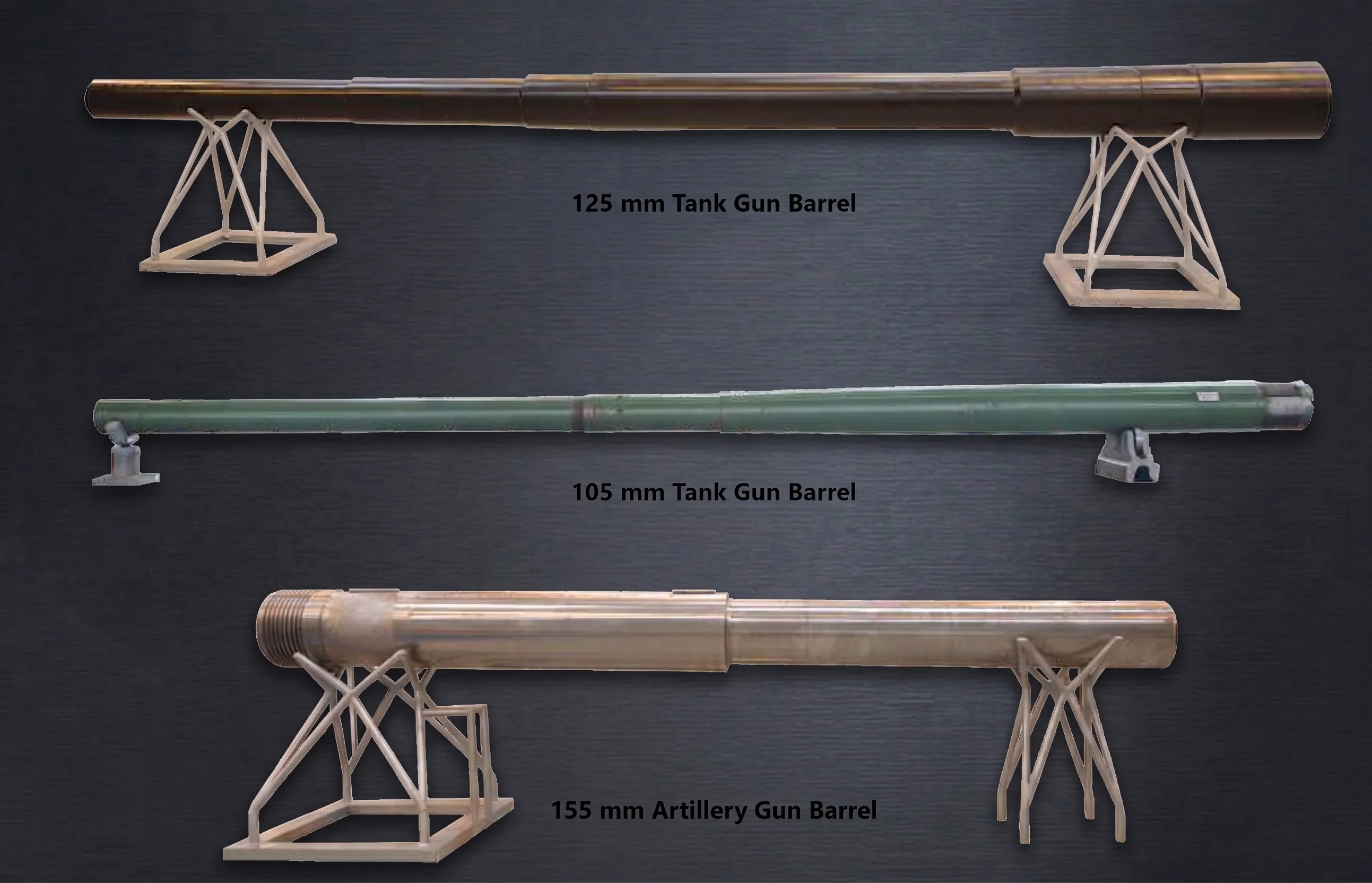 125 mm, 105 mm tank gun barrels and 155 mm artillery gun barrel manufactured and overhauled by MHIL