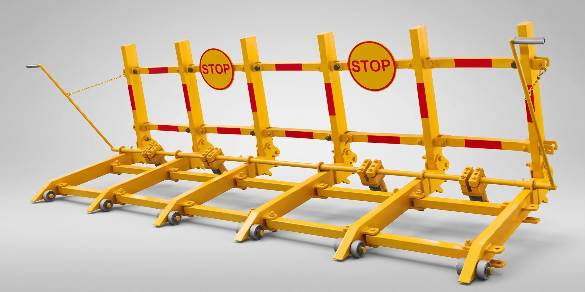 Modular Vehicle Barrier yellow portable stop barrier with STOP signs and reflective marking